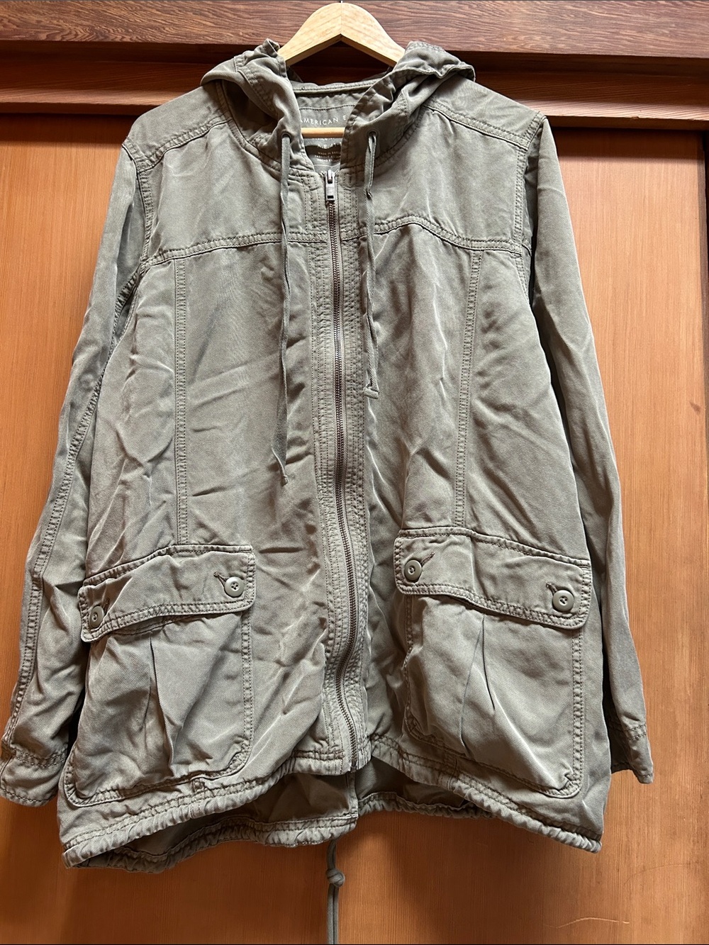 American Eagle Outfitters Olive Green Utility Jacket with Hood